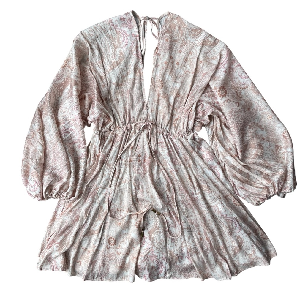 Free People Arzel Pleated Kimono Dress Size S Paisley Blush and Ivory - Picture 5 of 10